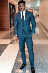 Newinlook Fashionable Blue Plaid Two-Piece Dinner Suit for Men