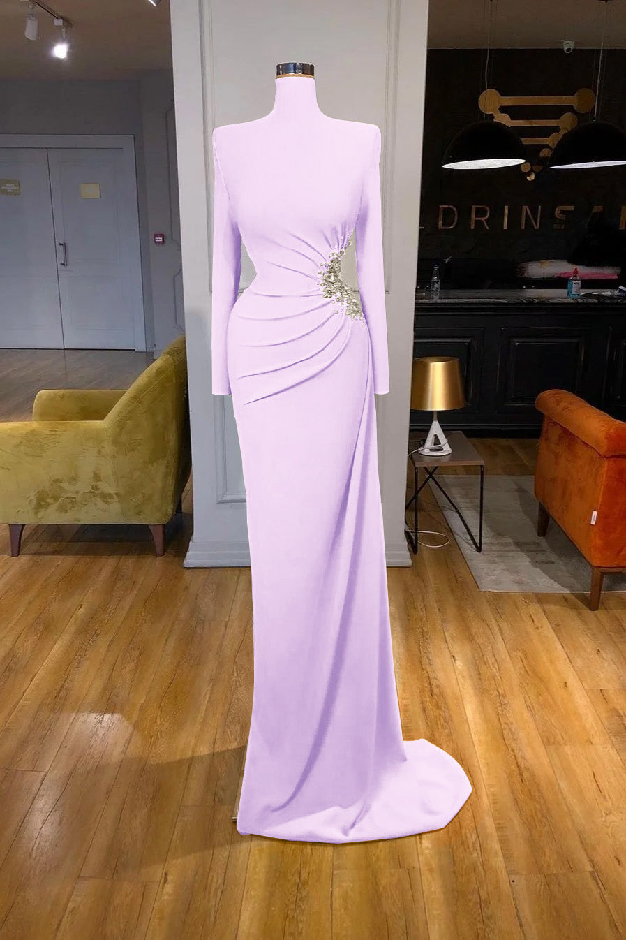 Newinlook Long Sleeves High-Neck Mermaid Evening Dress