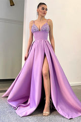 Newinlook Lavender A-Line Spaghetti-Straps Sequins Evening Dress With Split
