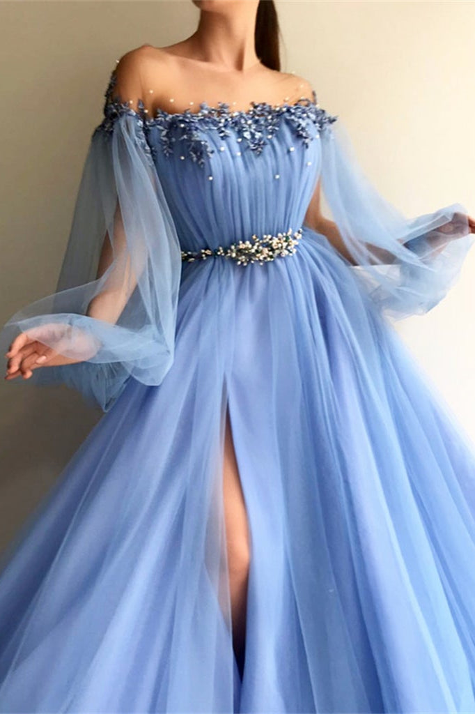 Newinlook Long Sleeves Off-the-Shoulder Evening Dress With Beads