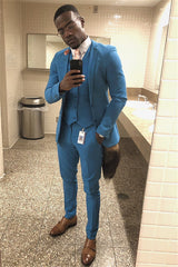 Newinlook Ocean Blue Handsome Homecoming Prom Suit for Boy, 3 Pieces with Notch Lapel