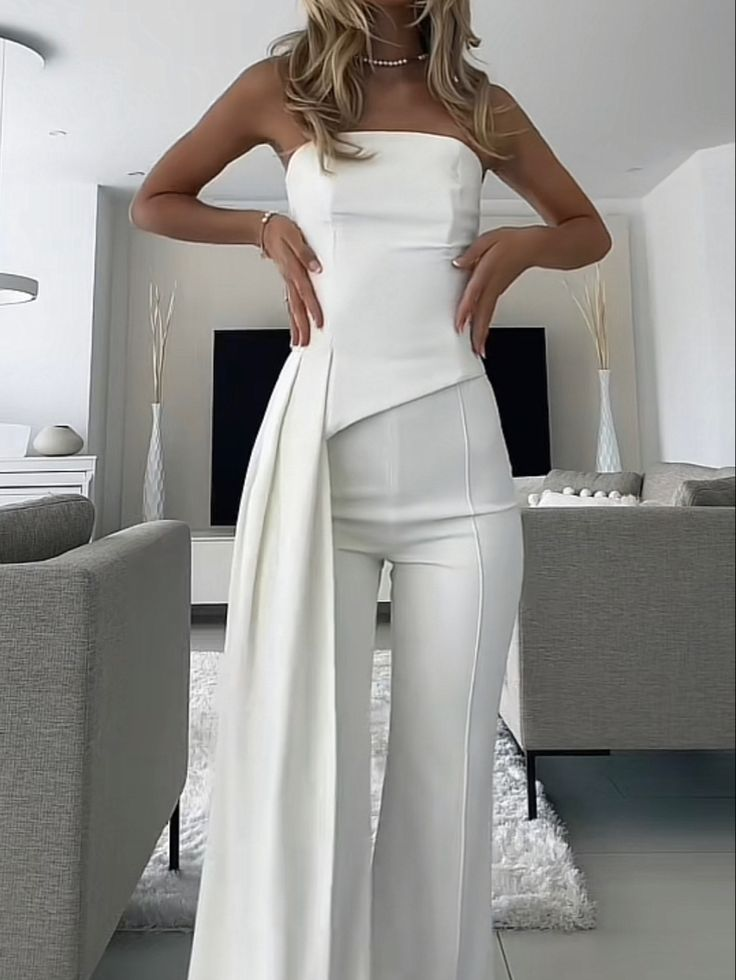 Newinlook Chic Strapless White Women's Party Jump Suit
