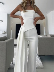 Newinlook Chic Strapless White Women's Party Jump Suit