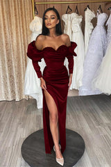 Newinlook Dark Green Sweetheart Slit Long Mermaid Evening Dress With Long Sleeves Sequins