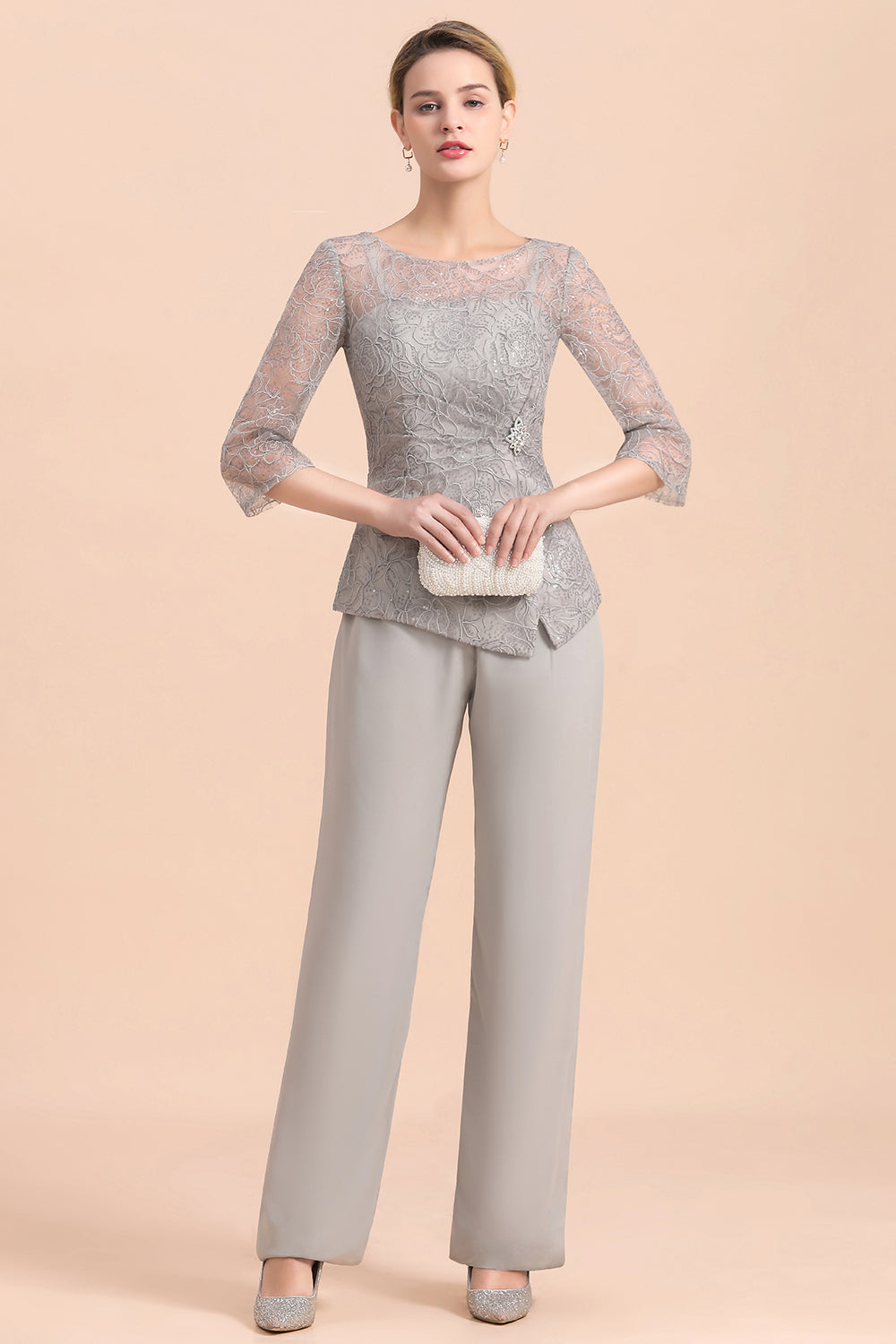 Elegant 3/4 Sleeves Lace Chiffon Affordable Mother of Bride Jumpsuit Online