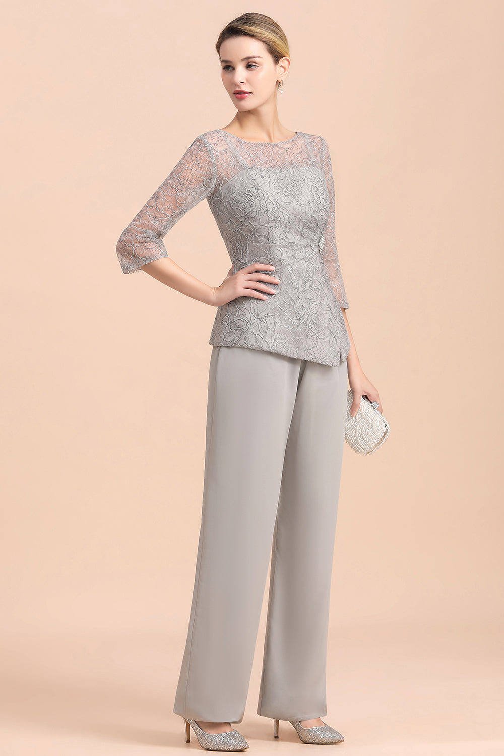 Elegant 3/4 Sleeves Lace Chiffon Affordable Mother of Bride Jumpsuit Online