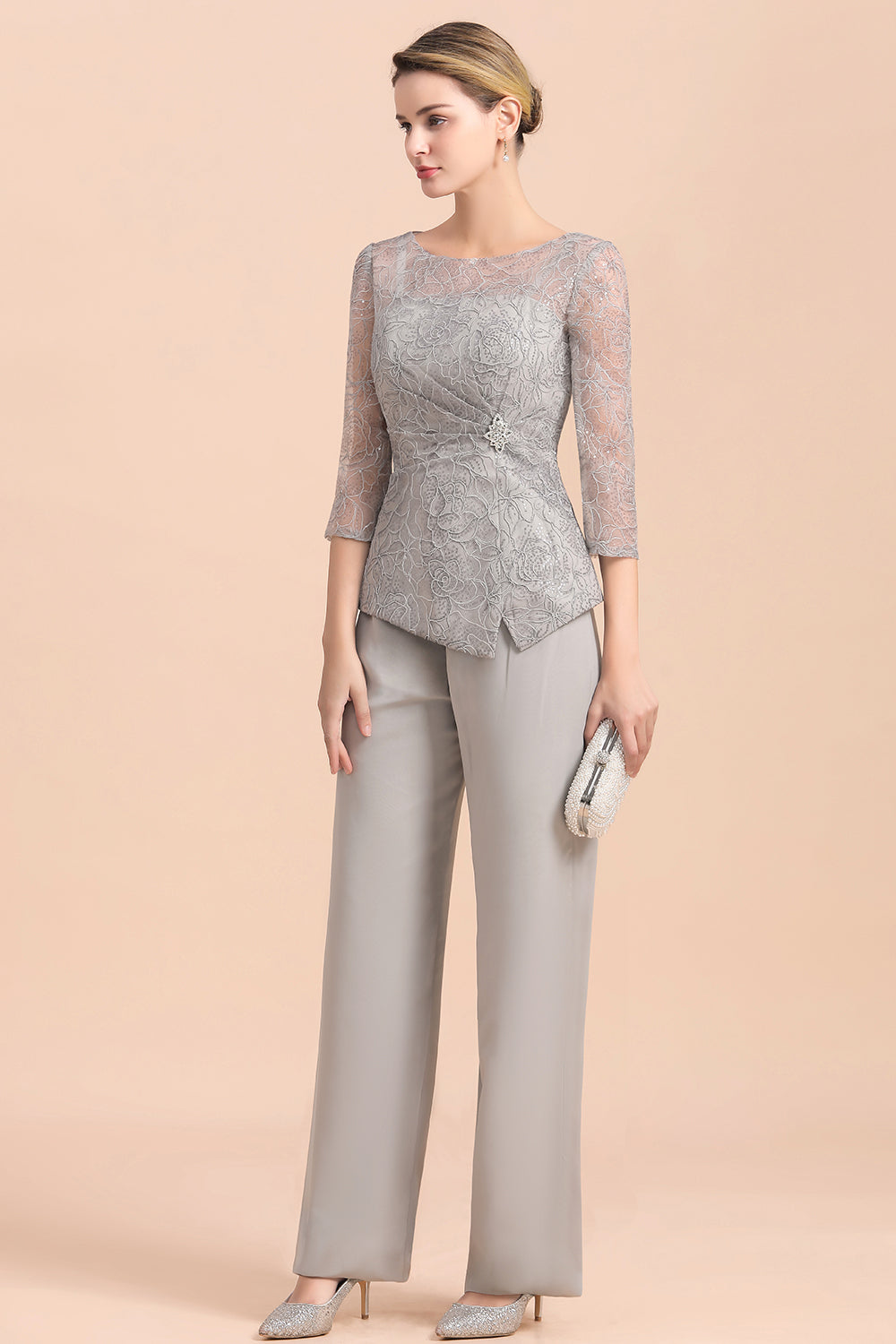 Elegant 3/4 Sleeves Lace Chiffon Affordable Mother of Bride Jumpsuit Online