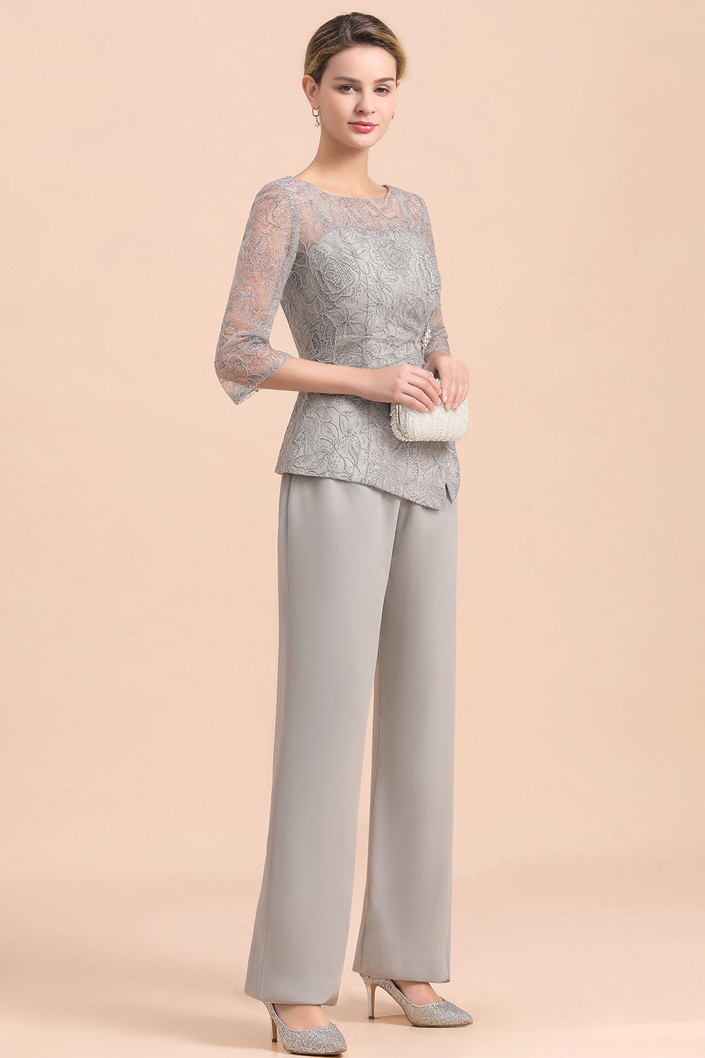 Elegant 3/4 Sleeves Lace Chiffon Affordable Mother of Bride Jumpsuit Online