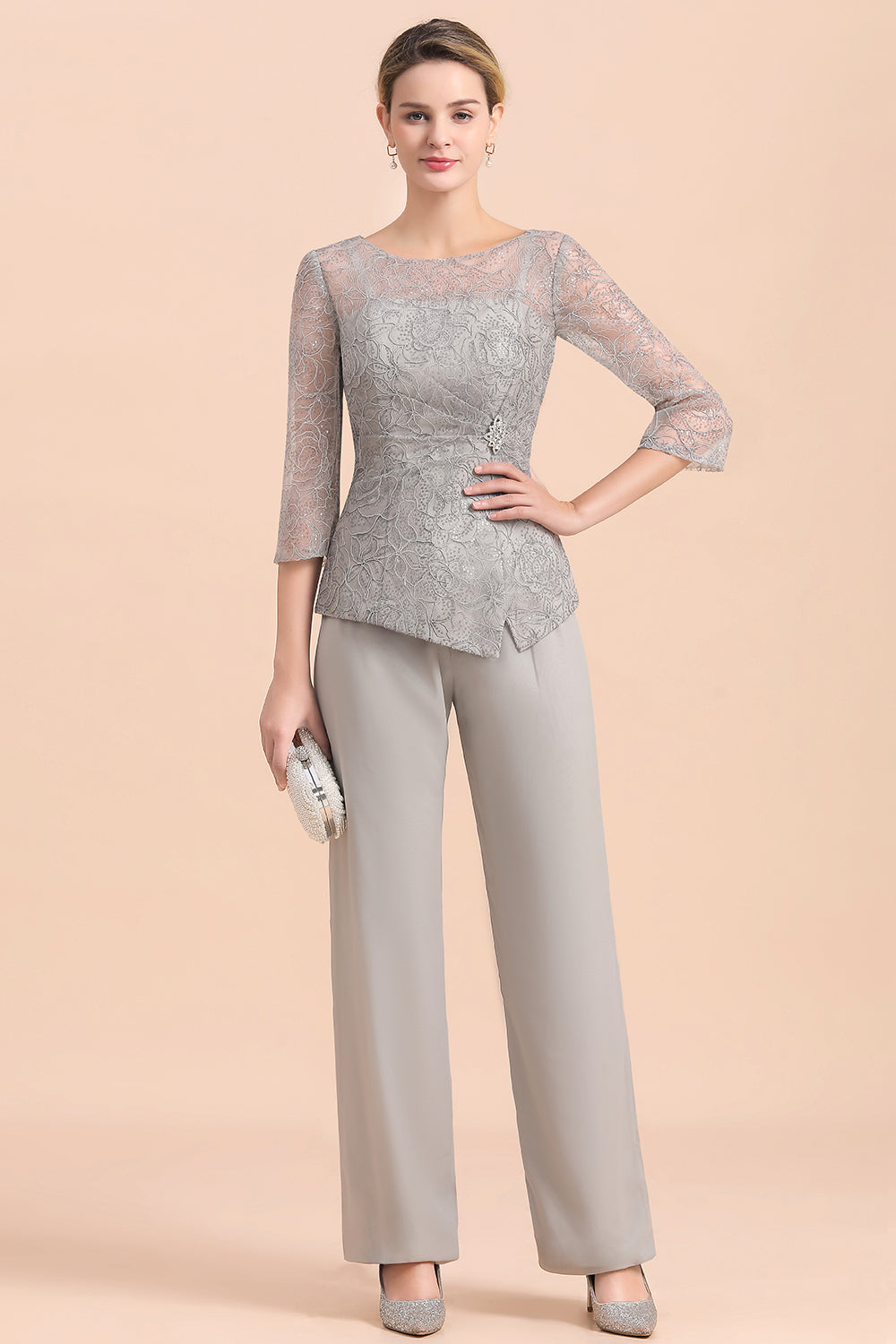 Elegant 3/4 Sleeves Lace Chiffon Affordable Mother of Bride Jumpsuit Online