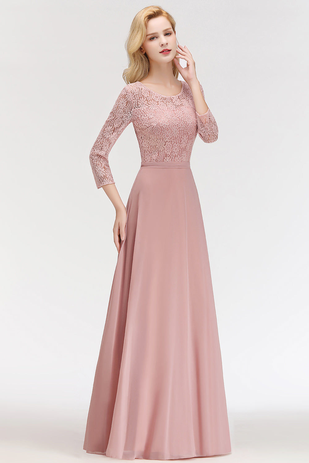 Elegant 3/4 Sleeves Lace Long Dusty Rose Bridesmaid dresses Newinlook Elegant 3/4 Sleeves Lace Long Dusty Rose Bridesmaid dresses Newinlook