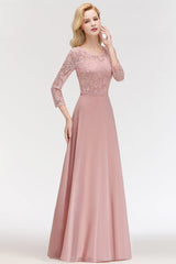 Elegant 3/4 Sleeves Lace Long Dusty Rose Bridesmaid Dresses Online