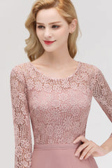 Elegant 3/4 Sleeves Lace Long Dusty Rose Bridesmaid Dresses Online