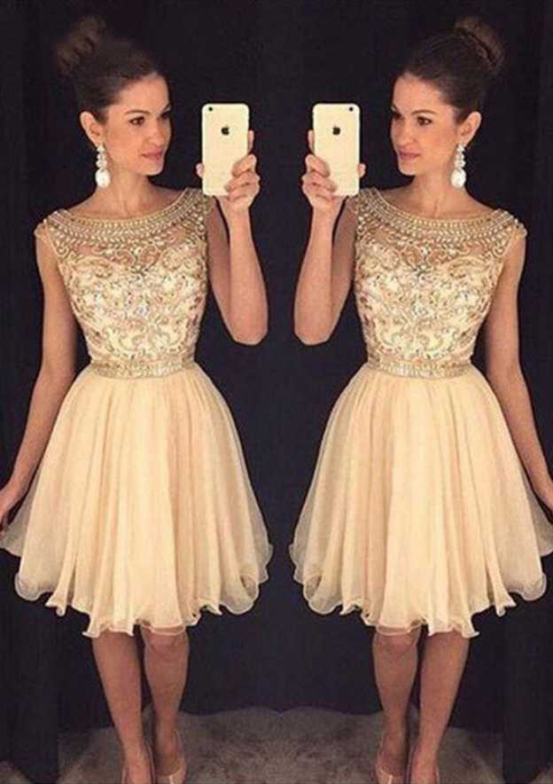 A-Line Bateau Sleeveless Knee-Length Tulle Homecoming Dress With Appliqued Beading