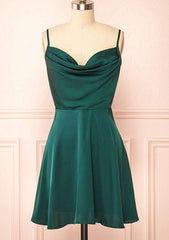 A-line Cowl Neck Sleeveless Charmeuse Homecoming Dress with Pleated Short/Mini Skirt