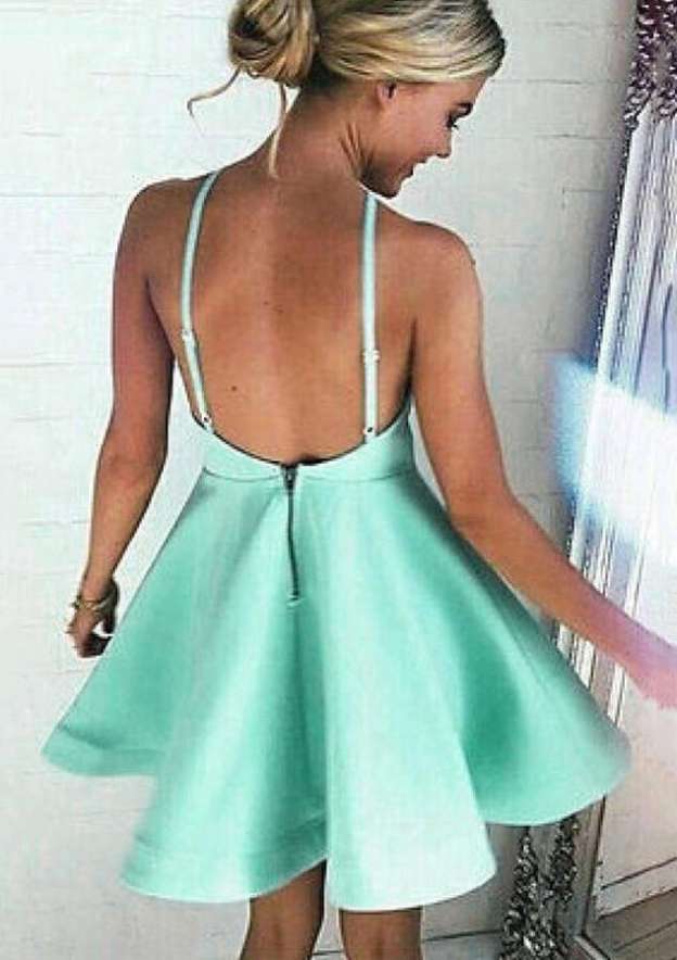 A-Line Halter Sleeveless Mini Satin Homecoming Dress