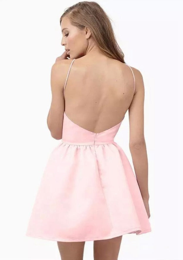 A-line Halter Sleeveless Short/Mini Satin Cocktail Dress