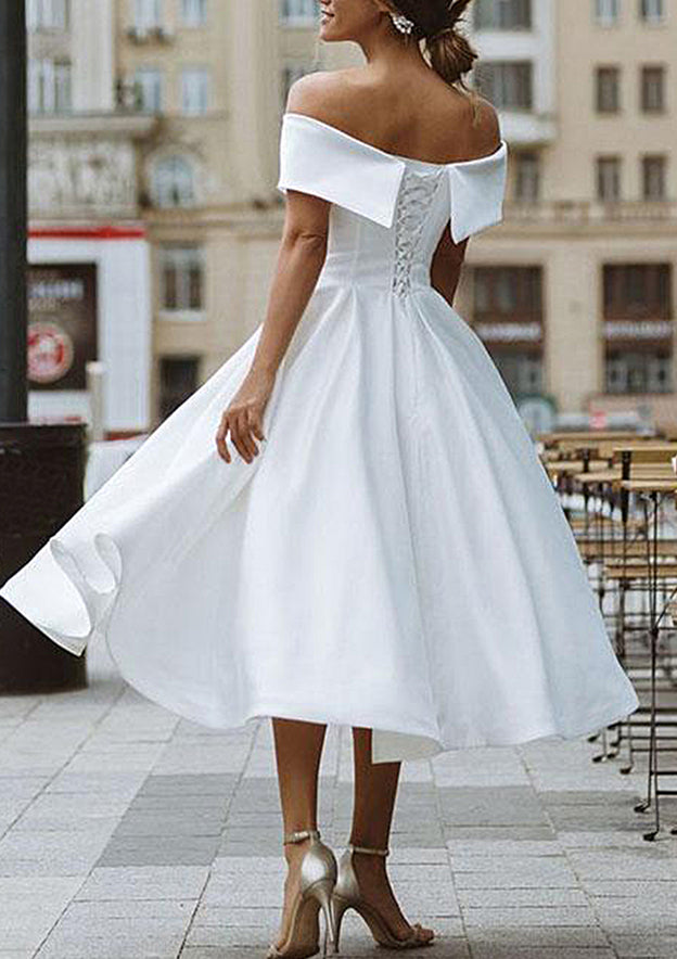 A-line Off-the-Shoulder Homecoming Dress with Satin Pleated Ruffles