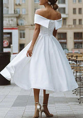 A-line Off-the-Shoulder Homecoming Dress with Satin Pleated Ruffles