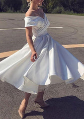 A-line Off-the-Shoulder Homecoming Dress with Satin Pleated Ruffles