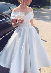 A-line Off-the-Shoulder Homecoming Dress with Satin Pleated Ruffles