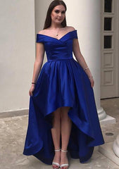 A-line Off-the-Shoulder Satin Dress with Ruffles for Homecoming