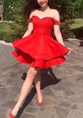 A-line Off-the-Shoulder Satin Short Homecoming Dress