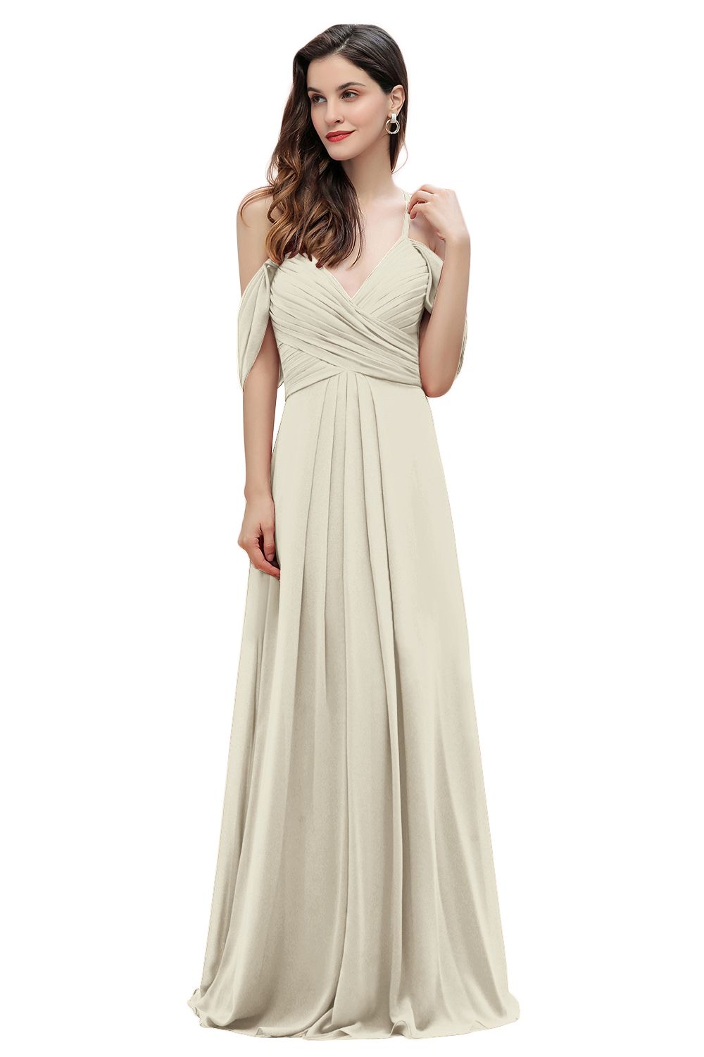Elegant A-line Off-the-Shoulder V-neck Ruched Long Bridesmaid Dresses Newinlook Elegant A-line Off-the-Shoulder V-neck Ruched Long Bridesmaid Dresses Newinlook