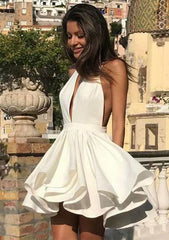 A-line Princess Halter Sleeveless Crepe Homecoming Dress