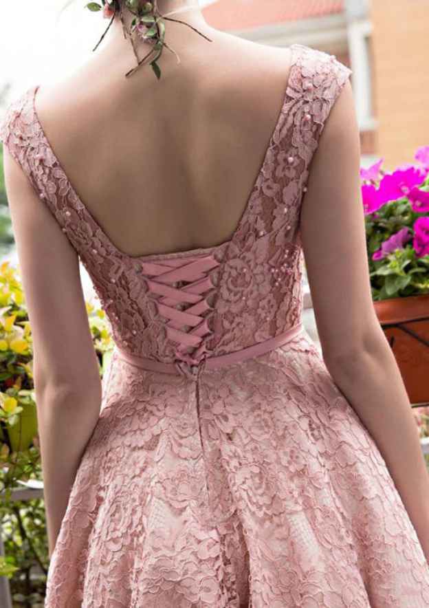 A-Line Princess Prom Dress with Appliqued Bowknot and Lace-up Back