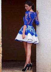 A-Line Princess Scoop Neck Lace Homecoming Dress