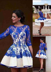 A-Line Princess Scoop Neck Lace Homecoming Dress