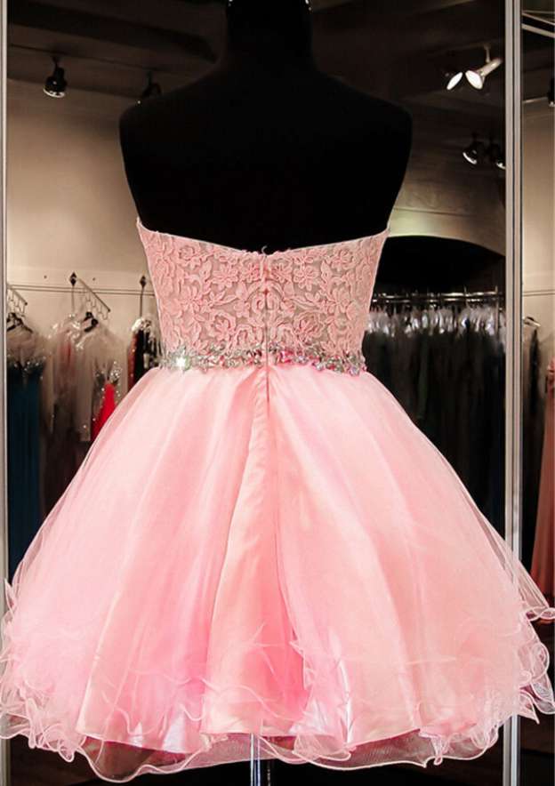 A-Line Princess Sweetheart Short Organza Homecoming Dress with Rhinestone Appliques