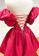 A-line Princess Sweetheart Short Sleeve Satin Homecoming Dress with Sequins Bubble