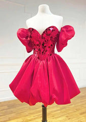 A-line Princess Sweetheart Short Sleeve Satin Homecoming Dress with Sequins Bubble