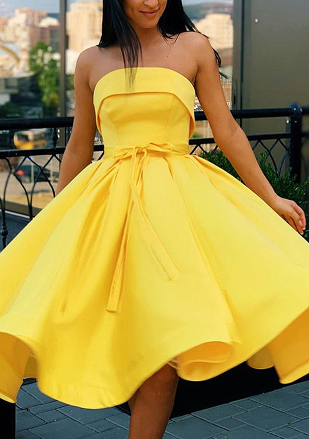 A-line Satin Homecoming Dress with Square Neckline