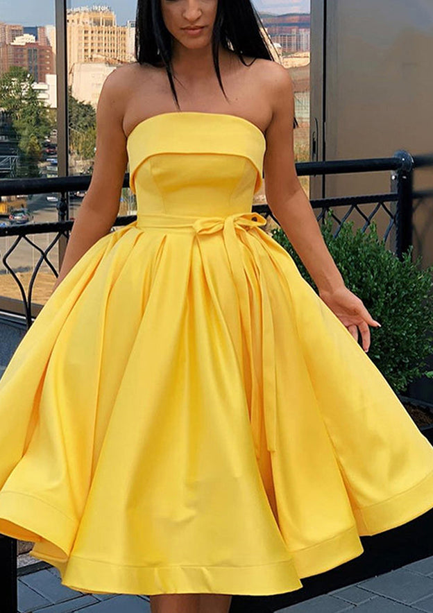 A-line Satin Homecoming Dress with Square Neckline