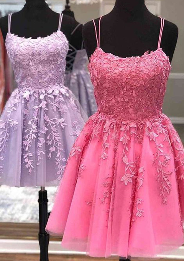 A-line Scoop Neck Lace Homecoming Dress With Beading