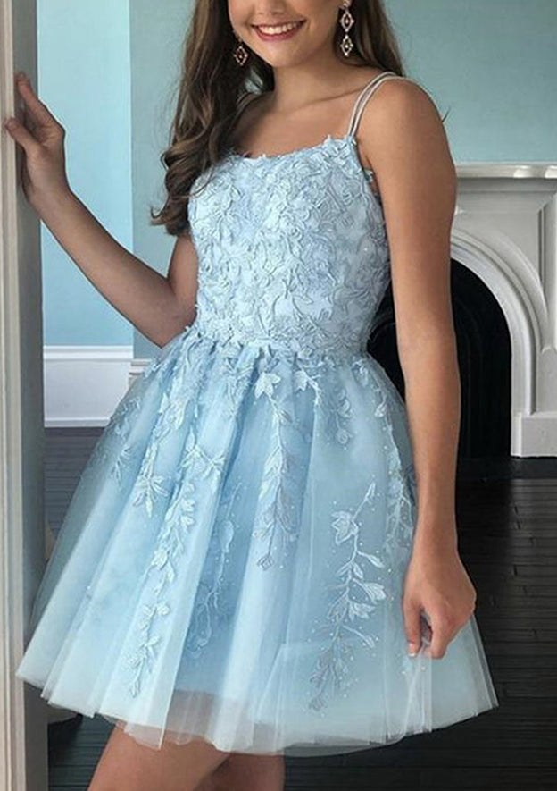A-line Scoop Neck Lace Homecoming Dress With Beading