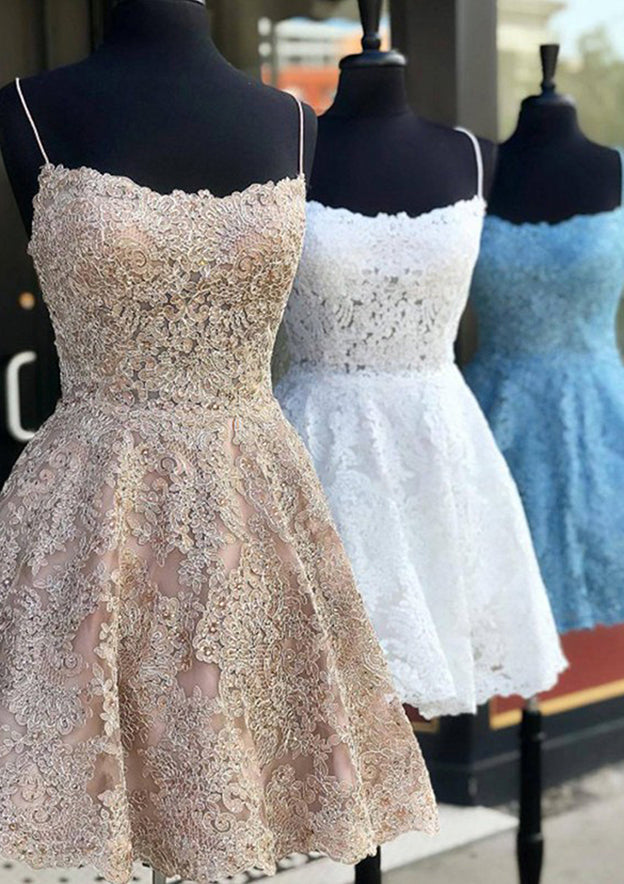 A-line Scoop Neck Sleeveless Lace Short/Mini Homecoming Dress