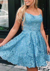 A-line Scoop Neck Sleeveless Lace Short/Mini Homecoming Dress
