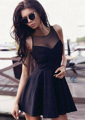 A-Line Short Satin Homecoming Dress with Illusion Neck