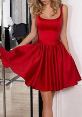 A-line Short Satin Homecoming Dress with Square Neckline, Bowknot Ruffles & Sleeveless