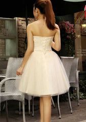 A-Line Strapless Pleated Bowknot Lace Up Mini Bridesmaid Dresses