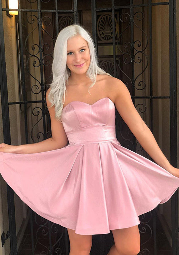 A-line Sweetheart Satin Homecoming Dress With Ruffles