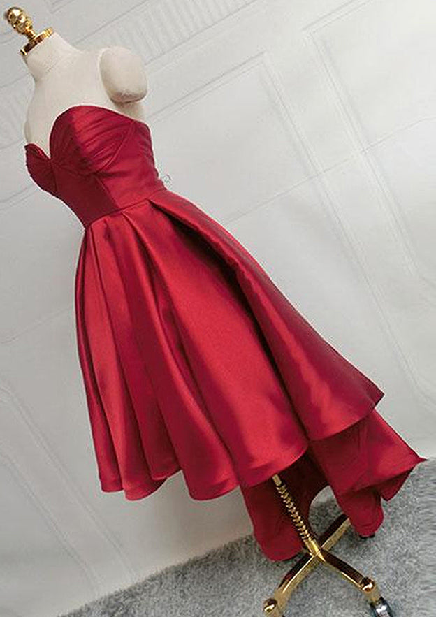 A-Line Sweetheart Sleeveless Satin Asymmetrical Homecoming Dress