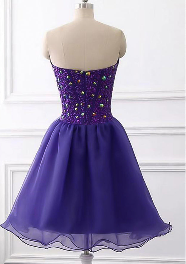 A-line Sweetheart Sleeveless Tulle Short/Mini Homecoming Dress with Beading Rhinestone