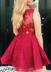 A-Line V Neck Beaded Lace Short Dress for Homecoming