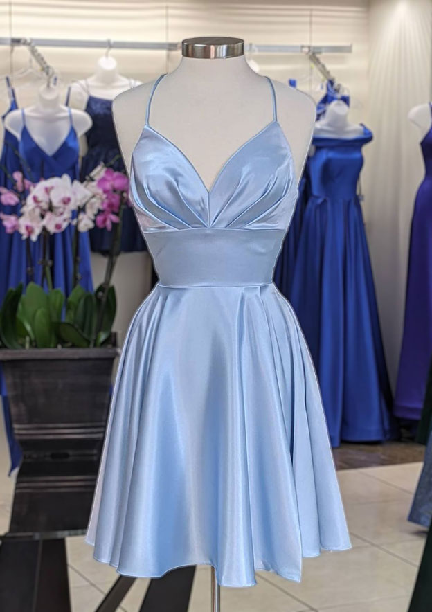 A-Line V-Neck Charmeuse Homecoming Dress with Pleats