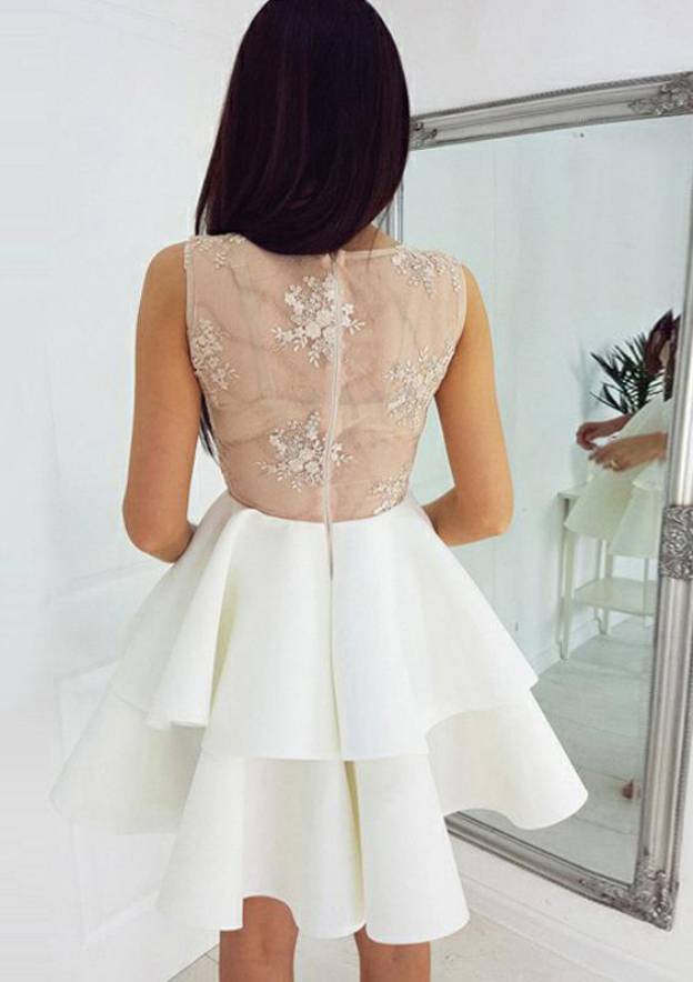 A-Line V-Neck Elastic Satin Short Dress with Ruffles