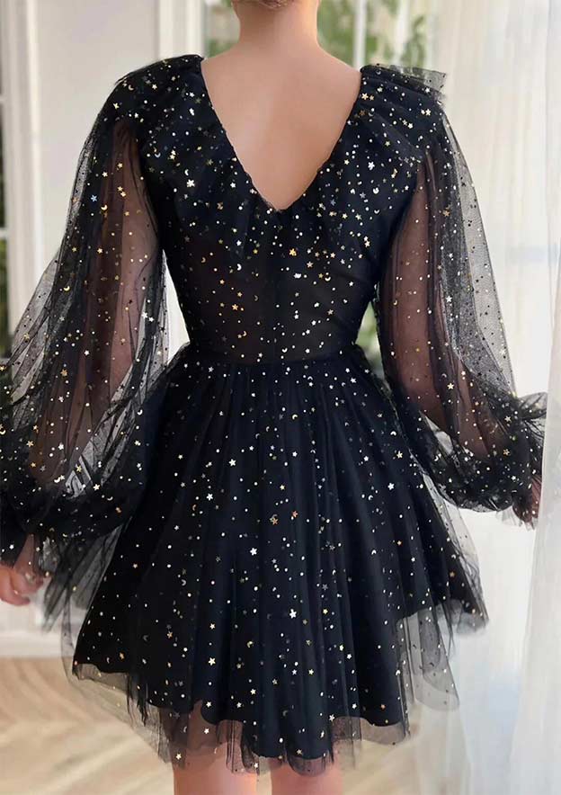A-Line V Neck Homecoming Dress with Sequins